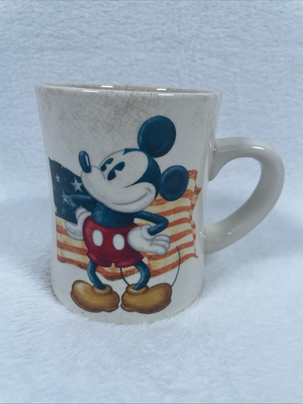 Vtg Mickey Mouse Coffee Mug Diner Style American Flag USA Patriotic - FREE SHIP!